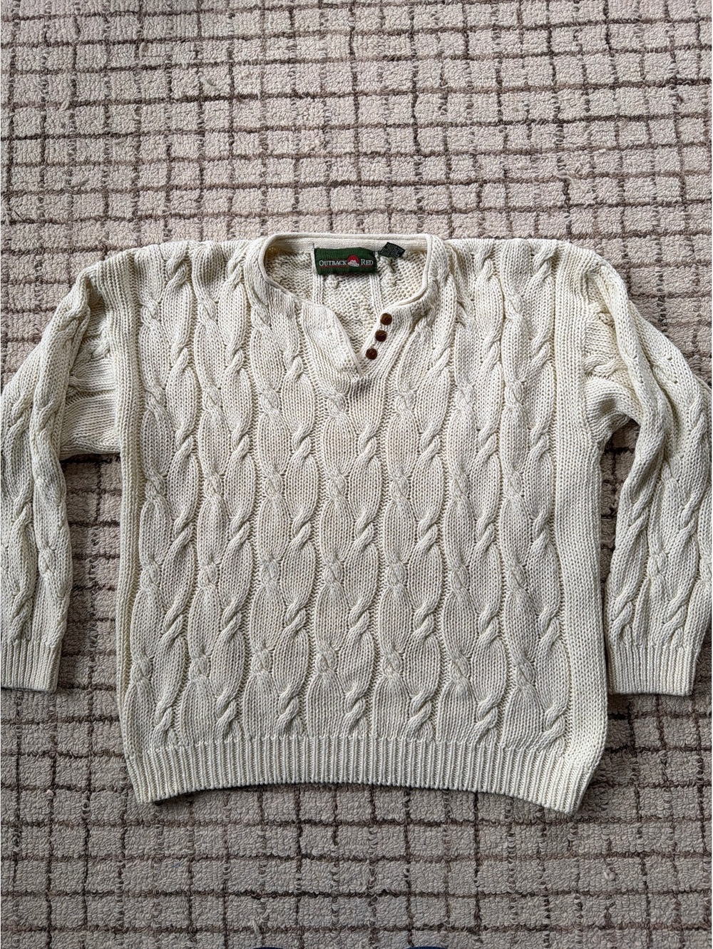 Women's Cozy Cabincore granola fall chunky cable fisherman cream sweater Small